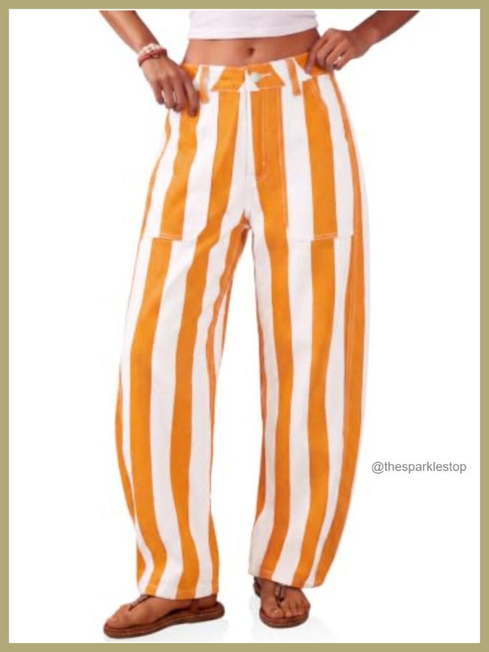 Striped Barrel Jeans Baggy Wide Leg High Rise Denim Pants Pockets